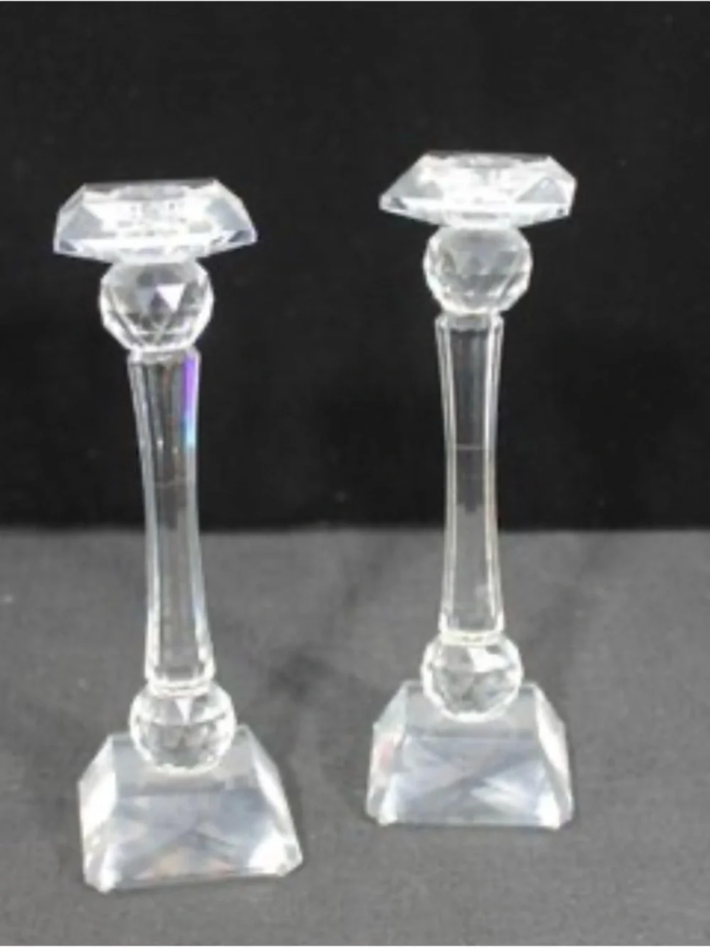 Pair Vintage Crystal Candlesticks Faceted Ball Column Candle Holders 7.5